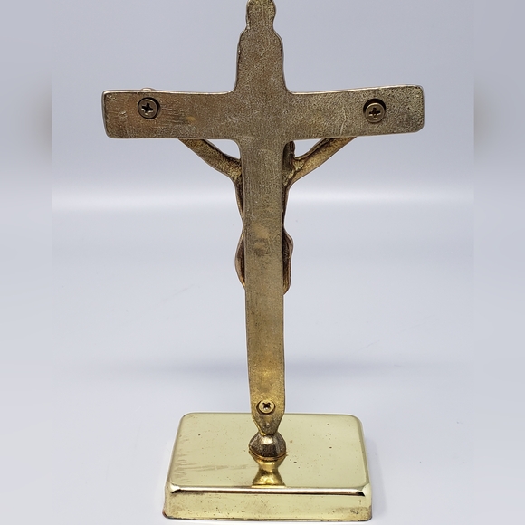 Vintage Brass Altar Crucifix Cross - Picture 5 of 13